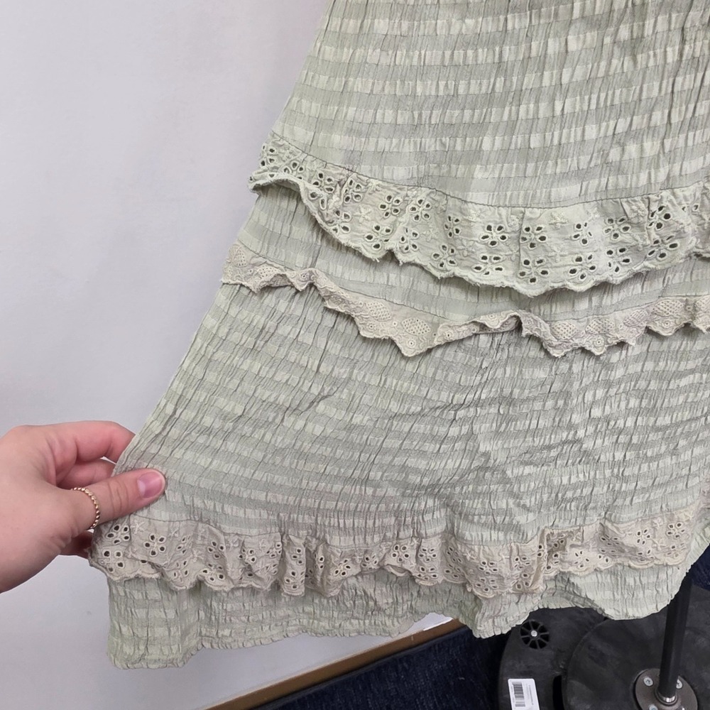 Tularosa Frankie Midi Dress Size XS Tiered Smocked Green Fairy Grunge Boho Bow - Picture 3 of 13